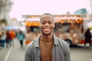 Portrait of a young african american man smiling at the camera outdoors