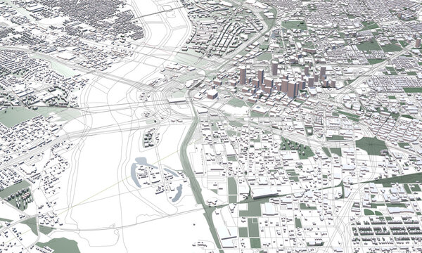 3D illustration of Dallas mass building in transparent