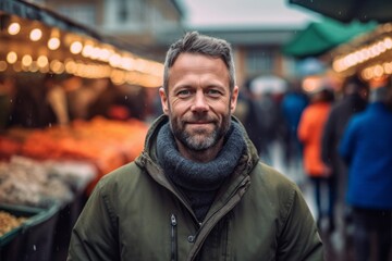 Fototapeta premium Portrait of a handsome middle-aged man at the market.