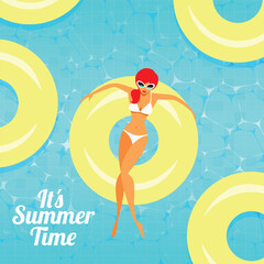 summer poster and banner wallpaper. relax on the tires in the pool
