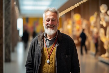 Portrait of a senior man at the exhibition of art in the gallery