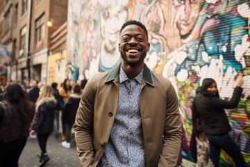 Fototapeta premium Portrait of a smiling african american man in the street