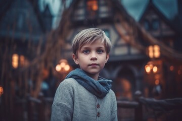 Fototapeta premium Portrait of a little boy in the old town of Prague.