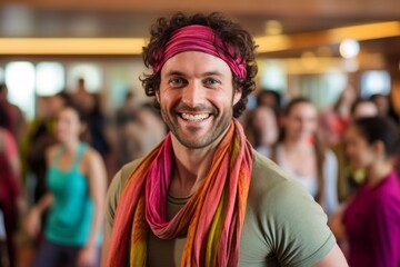 Obraz premium Portrait of smiling man with headband at party in the nightclub