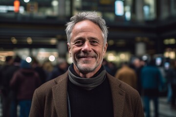 Obraz premium Portrait of happy senior man with grey hair in a urban context