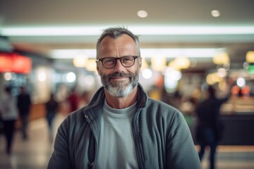 Fototapeta na wymiar Portrait of handsome mature man with eyeglasses in shopping mall