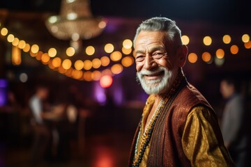Portrait of a happy senior man smiling at the camera in a restaurant