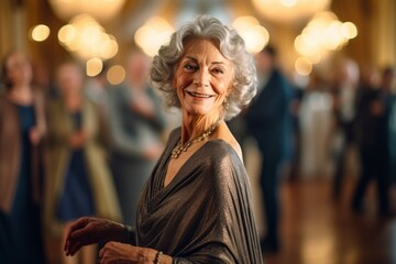 Fototapeta premium Portrait of a beautiful senior woman in the hall of a restaurant