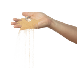 Diamond crystal fly splashing in hand. Diamond precious stone explosion flying with sand powder dust under dry sun. White background isolated high speed shutter freeze motion