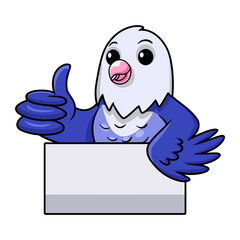 Cute violet love bird cartoon giving thumb up