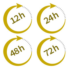12, 24, 48 and 72 hour mark icon. working time or delivery time symbol. Vector illustration. Stock image.