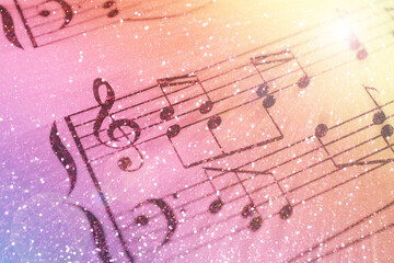 Sheet with music notes as background, closeup. Color tone effect