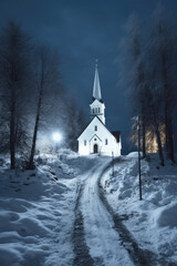 Fototapeta na wymiar A cabin on a snowy night.