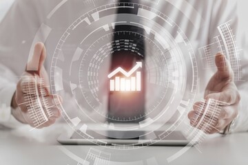 Predictive data analytics, business person on background