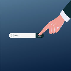 Hand click the Searching icon on website. Internet search page concept design vector illustration