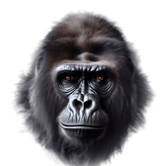 Portrait of a powerful male gorilla isolated on transparent background, Generative AI