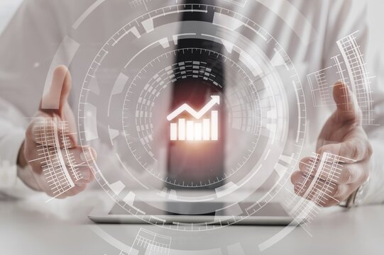 Predictive data analytics, business person on background