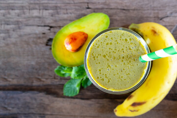 Avocado fresh cocktail smoothies fruit juice beverage healthy the taste yummy in glass drink episode good morning on wooden background