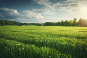 natural landscape with green grass field, spring summer landscape