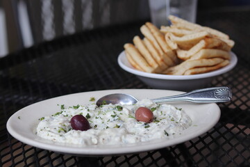 Greek Feta Dip with Kalamata Olives and Pita Bread