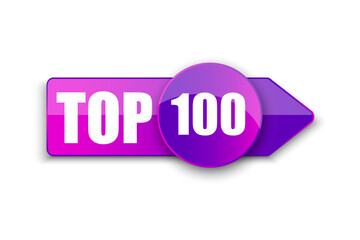 Top 100 word on purple ribbon arrow. Vector illustration. Stock picture.