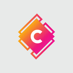 C Letter Logo abstract geometric design vector template Logotype icon Digital Technology style.