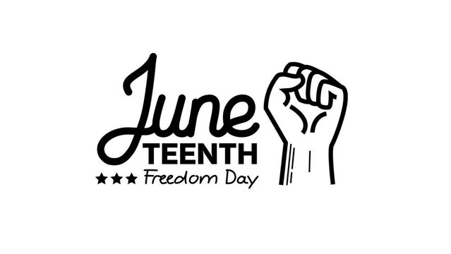 Juneteenth Freedom Day text animation. June 19. Handwriting Lettering Animation. Text in black color on transparent background. Motion graphic design. 4K, HD loop footage. alpha channel.