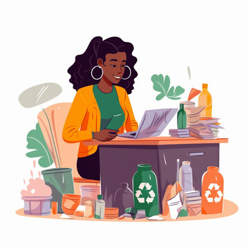 woman in desktop , awarness picture about pollution