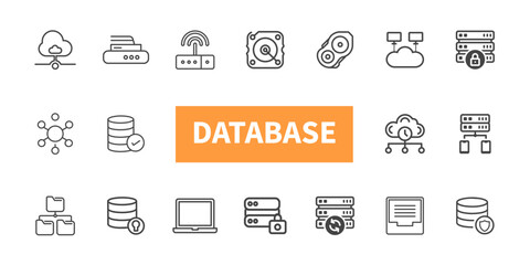 Database line icon set. Hosting, server, network. Database vector illustration