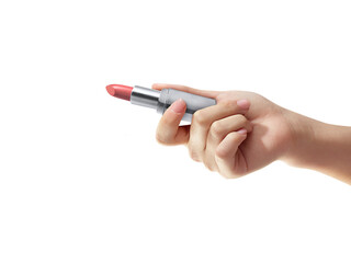 Woman holding lipstick, transparent background