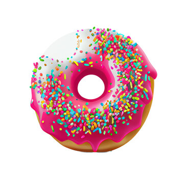 Pink frosted donut with colorful sprinkles . Ai generated image