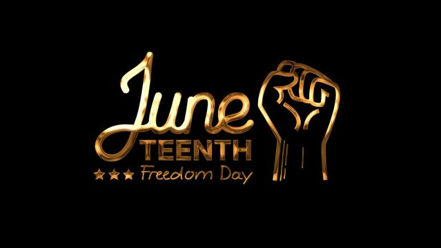Juneteenth animation text with golden lettering on black background. Suitables for juneteenth Celebrations	