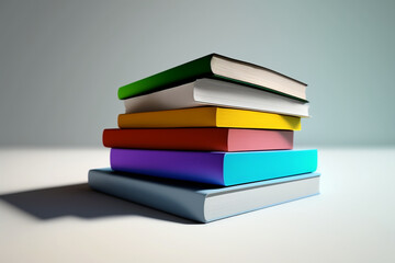 A book pile close up on a table. Front view pile book. For festival of world book day, national book day or national education day. Stack of colorful books on white background by AI Generated