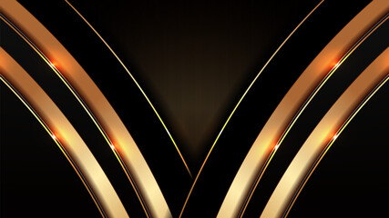 black gold curved lines background, golden light luxury image abstract, straight lines overlap layer shadow gradients space composition artwork for banner, flyer cover layout, website template design