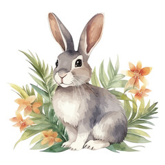 Cute little bunny cartoon in watercolor style