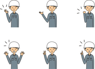 色々なポーズをした男性の作業員セット