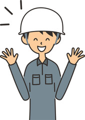 喜ぶポーズをした男性の作業員のイラスト