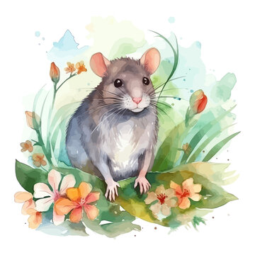 Cute mouse cartoon in watercolor style