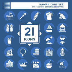 Icon Set Hawaii. related to Holiday symbol. long shadow style. simple design editable. vector
