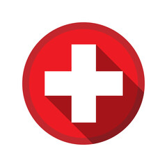 Obraz premium White cross in a red circle. First aid icon. Vector illustration.