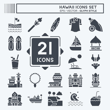 Icon Set Hawaii. related to Holiday symbol. glyph style. simple design editable. vector
