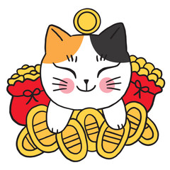 Cartoon cute lucky charm cat vector.