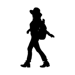Vector illustration. Silhouette of a woman traveler with a suitcase.