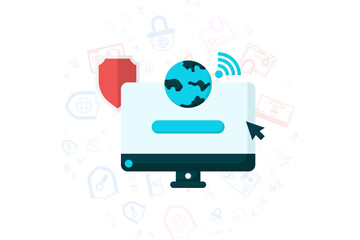 Internet browser display on computer monitor. search field illustration. security of user data on the internet