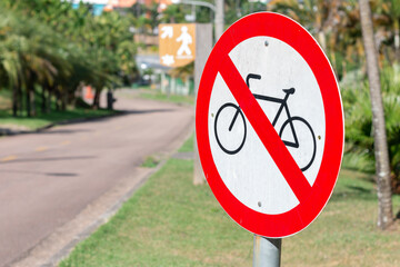 Photo of prohibited bicycle traffic sign.