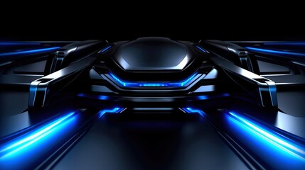 Abstract futuristic background with modern shape. sci fi neon glowing lamps in a dark corridor. Reflections on the floor and walls. Techology futuristic background, Generative AI illustration