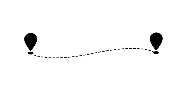 Route with Point Location Animation Two Destination on White Background and Green Screen