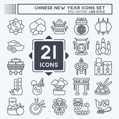 Icon Set Chinese New Year. related to Education symbol. line style. simple design editable