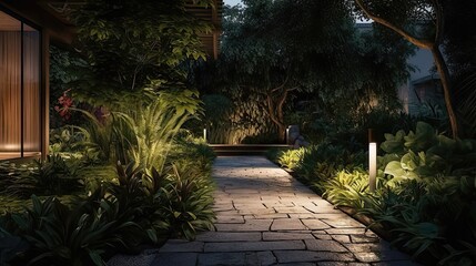 Night Oasis: Tranquil Minimalistic Garden and Pathway 5. Generative AI