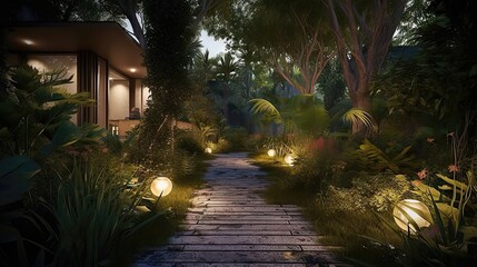 Night Oasis: Tranquil Minimalistic Garden and Pathway 4. Generative AI